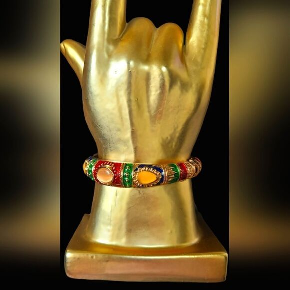 PARIS‎ Bracelet Enameled Hammered Metal With Stones Cuff-Style - Picture 1 of 12